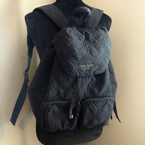 Black Quilted Heart Kate Spade Backpack Back Pack Purse Bag ♠️ RARE!